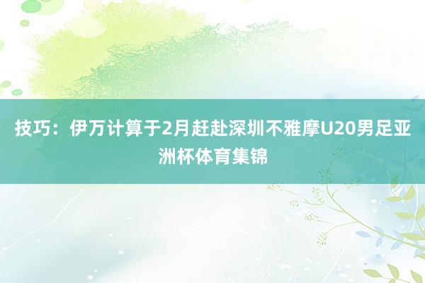 技巧：伊万计算于2月赶赴深圳不雅摩U20男足亚洲杯体育集锦